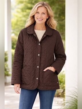 Northern Reflections Quilted Fleece Lined Jacket in Dark Brown